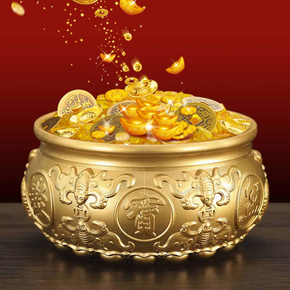 《黄铜双鱼聚宝盆》双鱼米缸聚宝盆存钱罐摆件家居客厅玄关装饰