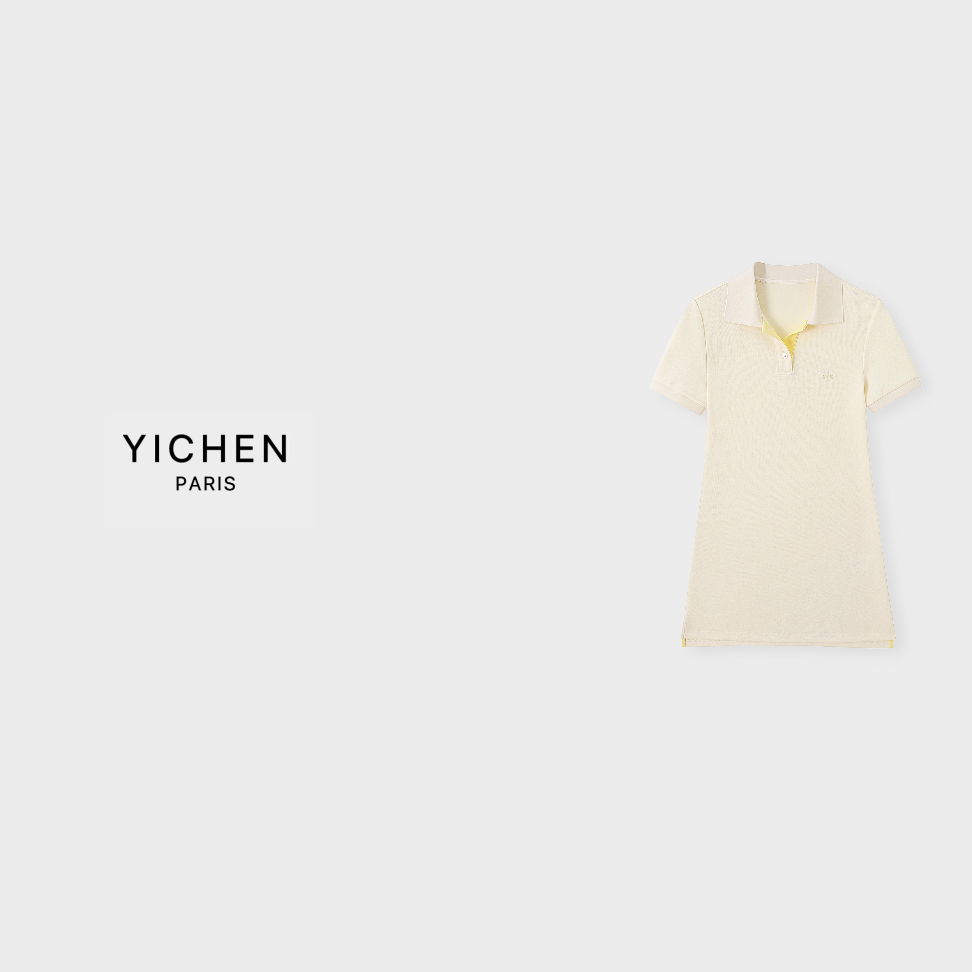 YC 浅黄色字母刺绣徽标翻领休闲连衣裙-3432