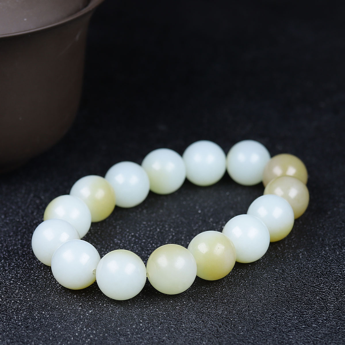 122879和田玉糖白玉圆珠手串