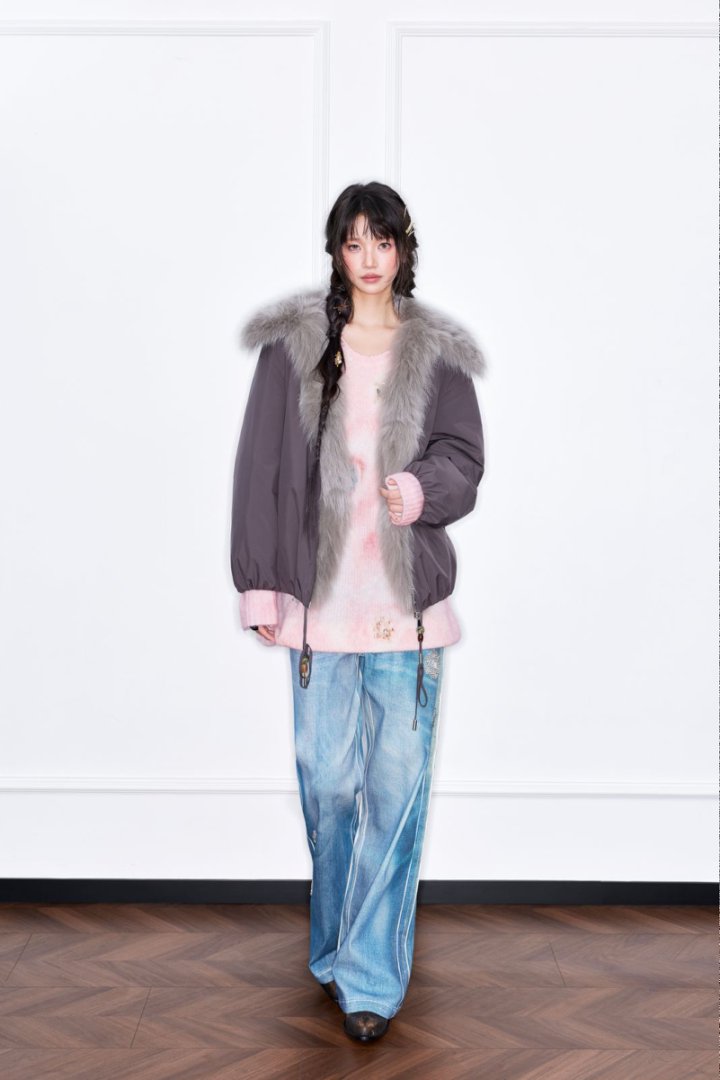 密扇狐狸毛羽绒外套女款短款羽绒服