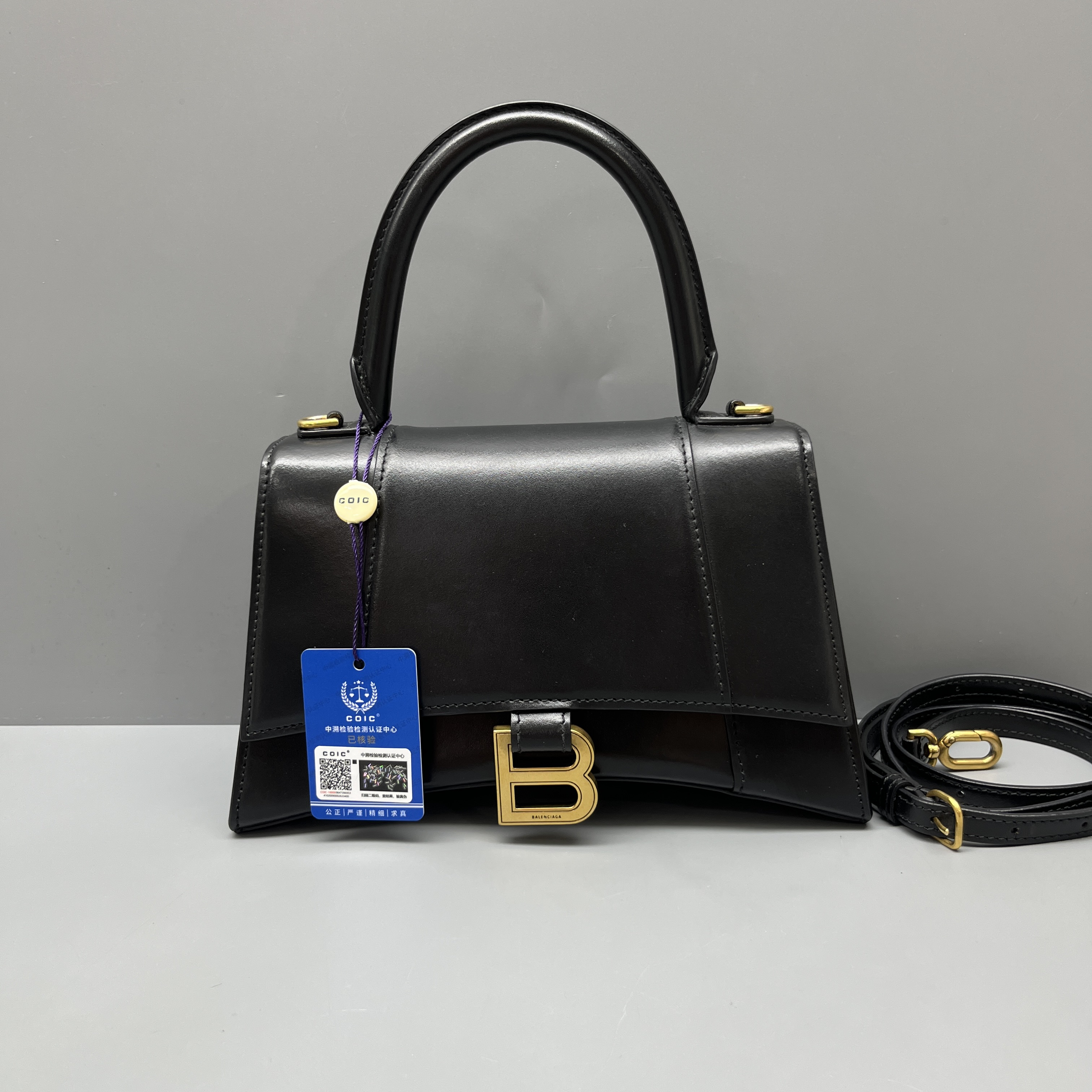 95新 Balenciaga/巴黎世家 黑金光面沙漏包 S码 尺寸23*14SV16548