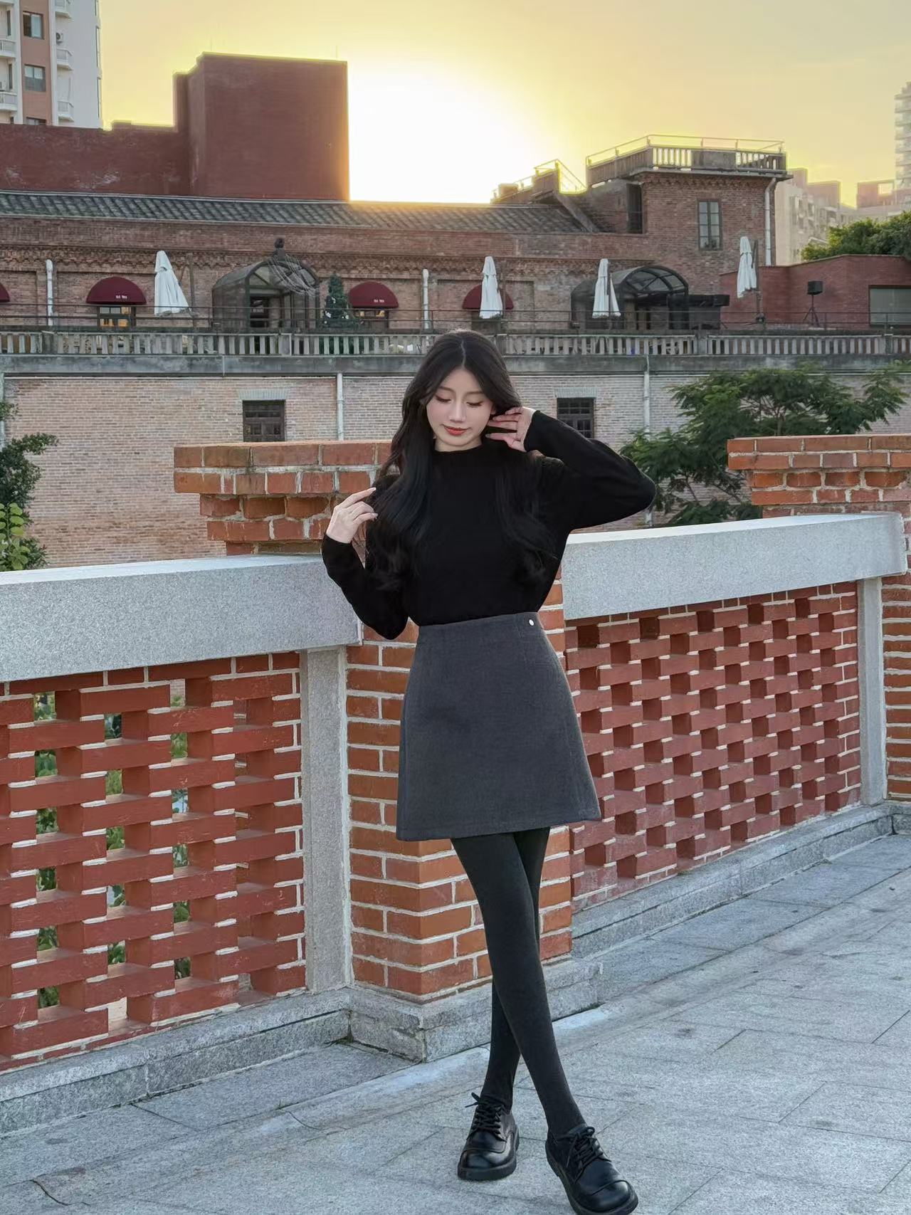 显瘦不褪色短裙高腰打底气质A字黑色半裙裙子百搭半身裙套装