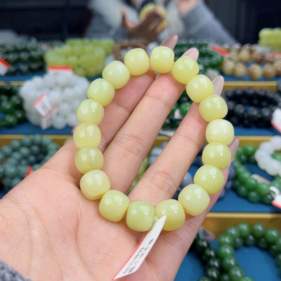 和田玉未镶嵌手链天然和田玉新疆若羌黄口手串12微瑕