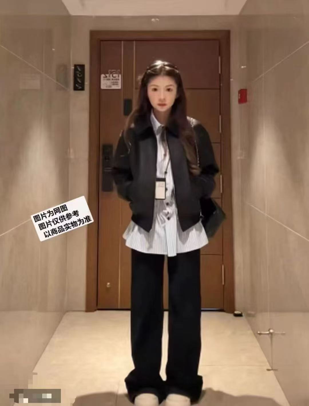 休闲时尚百搭气质短款外套大码女装秋冬新款皮衣网红衬衫套装