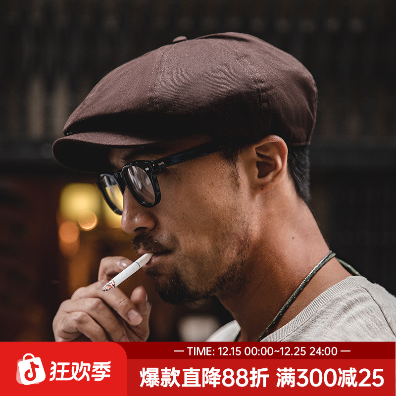 马登复古油蜡报童帽贝雷画家帽八角帽子男