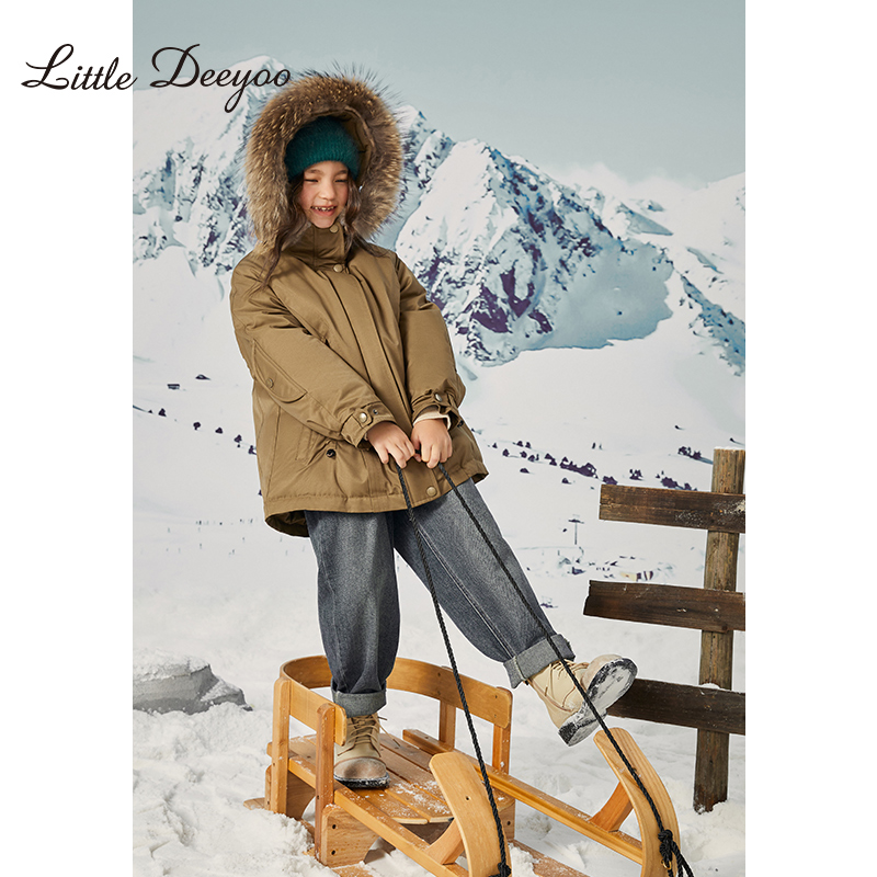 女童派克服羽绒服2025冬装新款中大童貉子大毛领防风保暖加厚外套