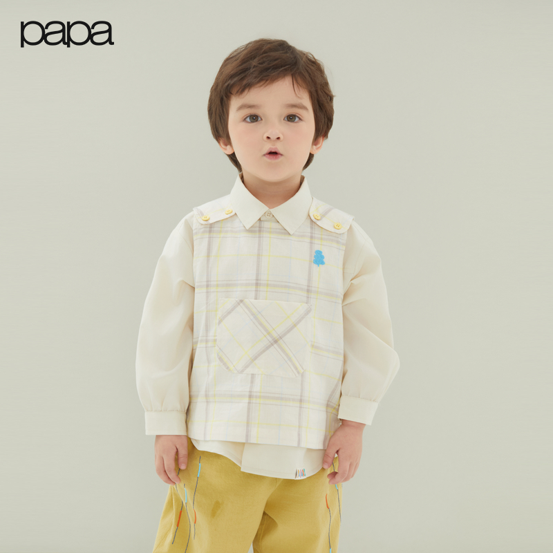 【商场同款】papa爬爬色织大格纹套头马甲背心春季外穿纯棉男女童