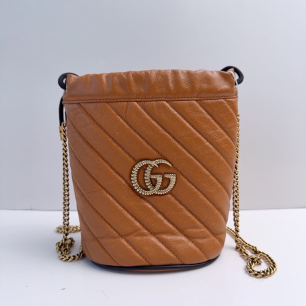 95新 GUCCI/古驰 古驰黄色马蒙水桶单肩包