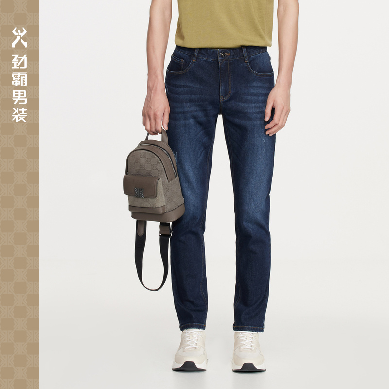 劲霸男装秋冬弹力直筒牛仔裤水洗裤子|FQRE3564
