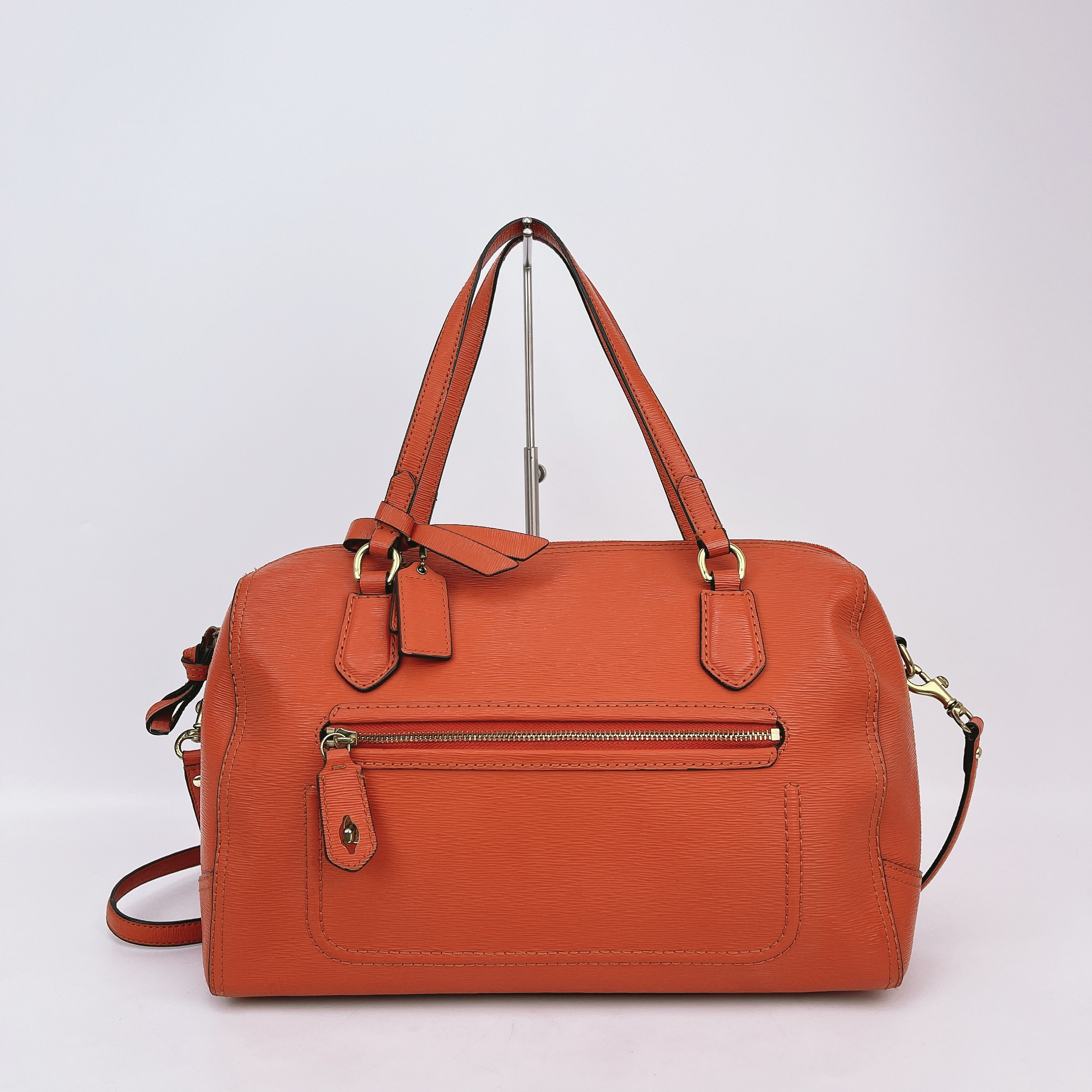 95新 COACH/蔻驰 蔻驰 橘色牛皮单肩包底长30 E728