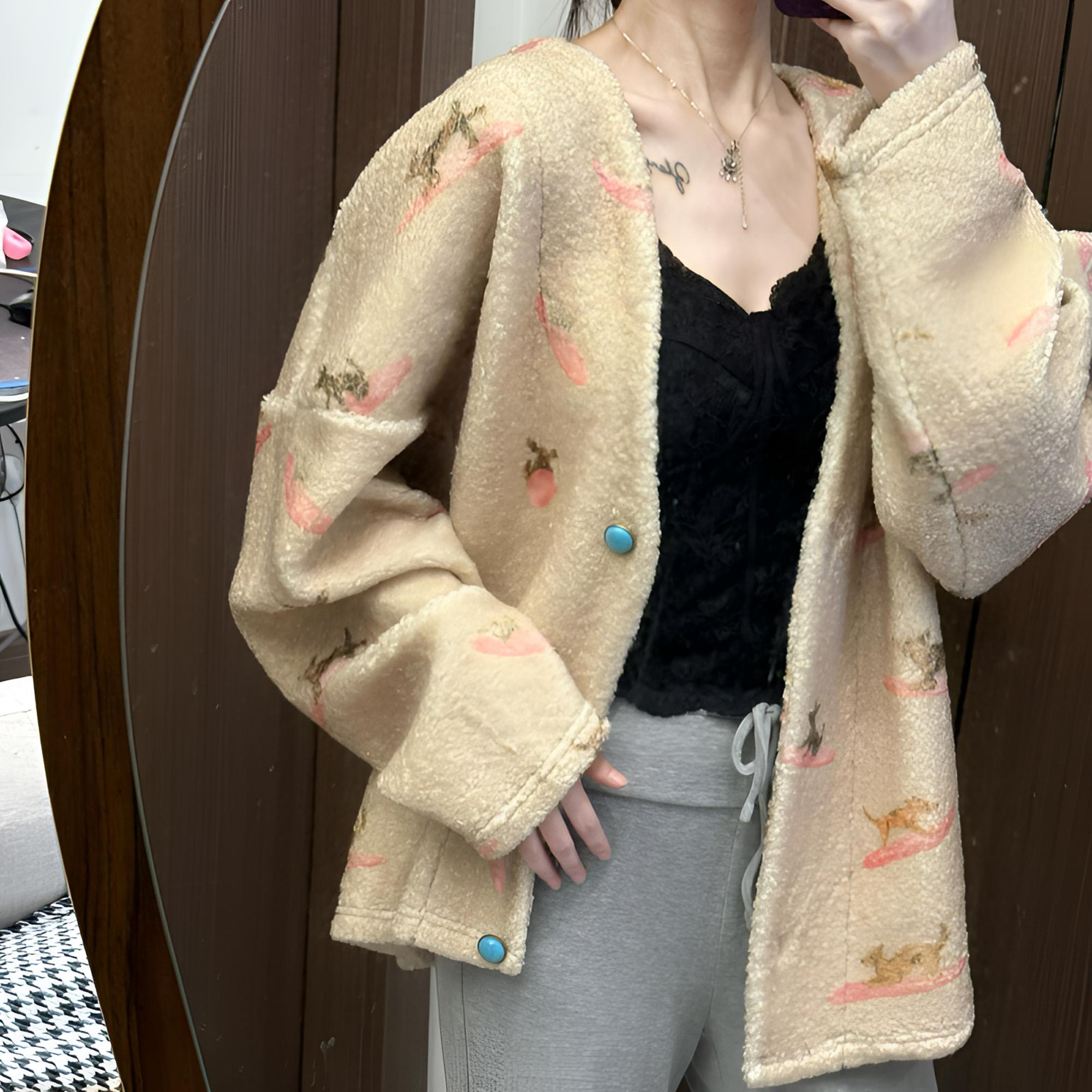 保暖慵懒风插肩袖新中式女短外套秋冬ins宽松