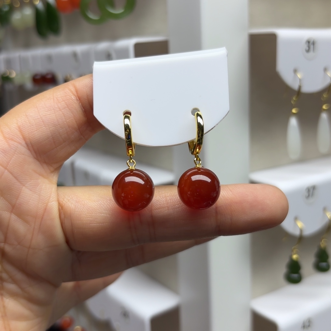 玛瑙/玉髓耳饰银S925镶嵌