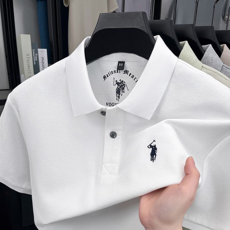 夏季男士高档万针刺绣POLO衫时尚商务休闲宽松透气珠地棉T恤短袖