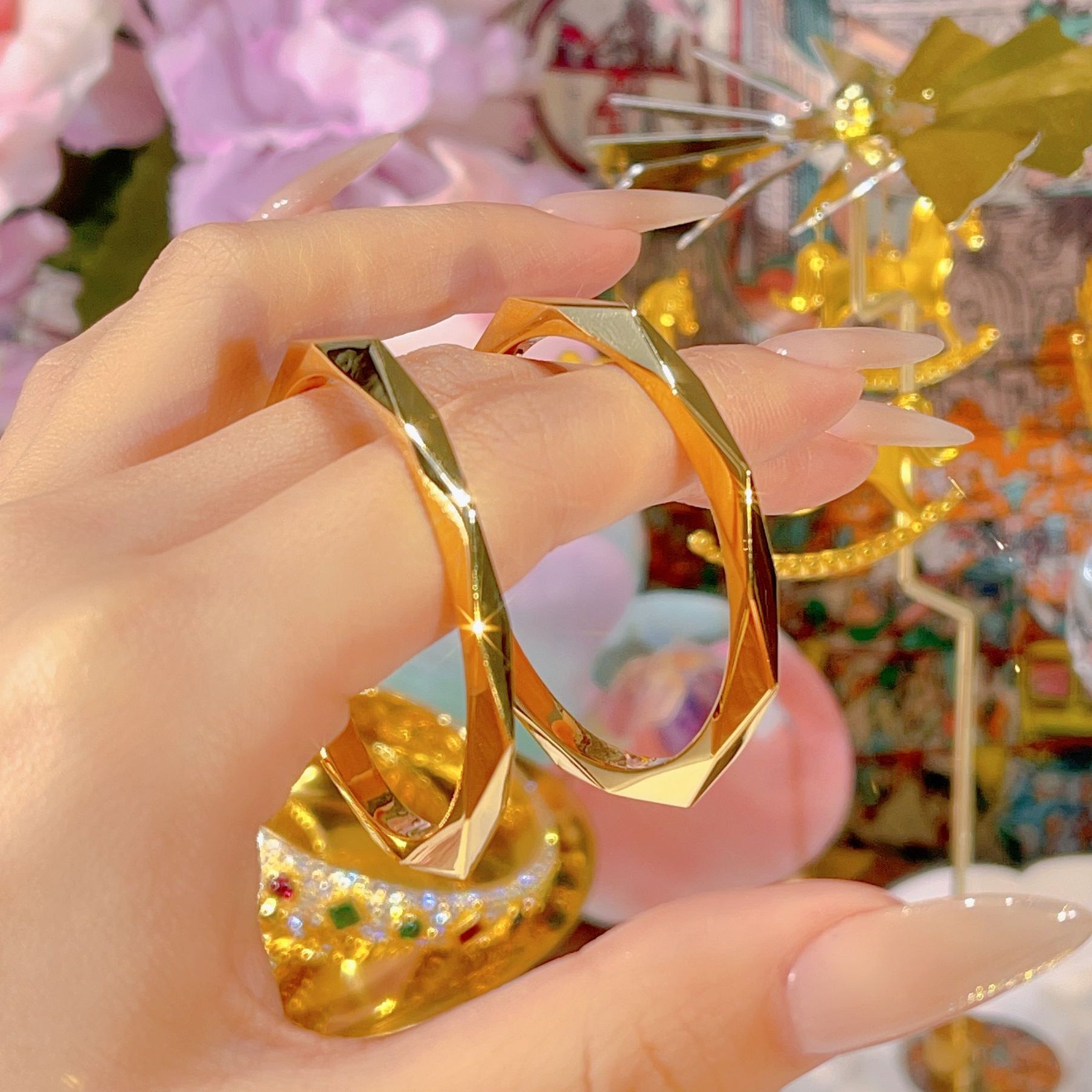 【苏妮法】足金999耳钉时尚轻奢个性港风气质素款5D黄金耳钉9.52克