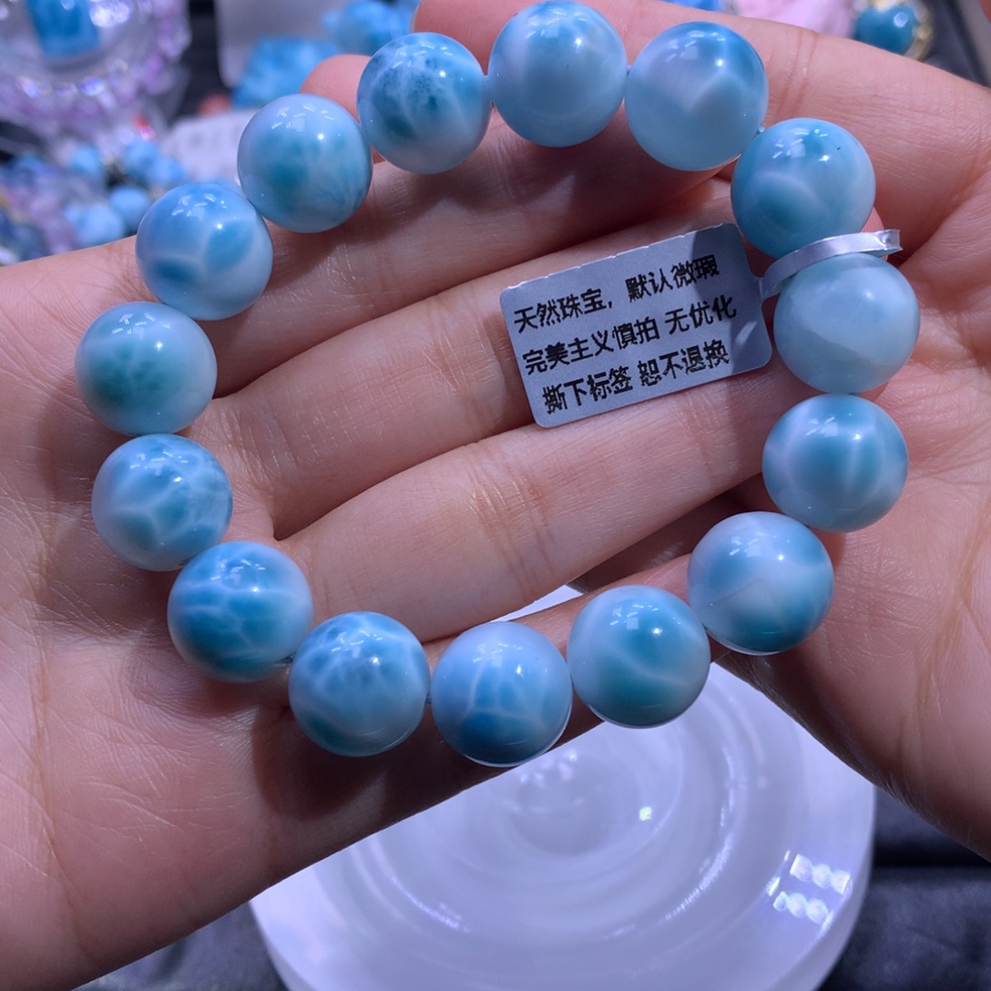 针钠钙石（海纹石）未镶嵌手链14m手串04476色差略异