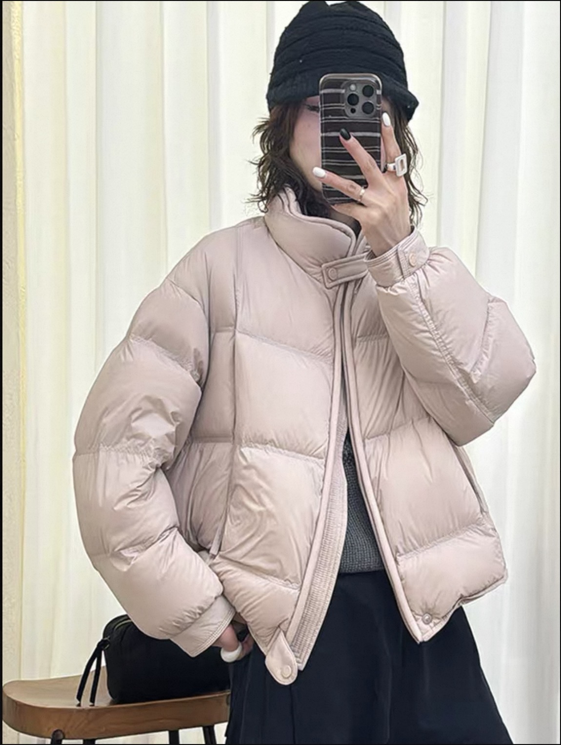 YY Earning BiIIions宽松型立领90白鸭绒时尚百搭多巴胺羽绒服女