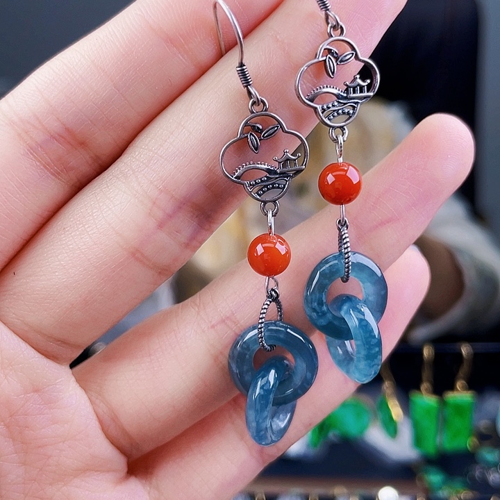 翡翠银S925镶嵌耳饰饰品