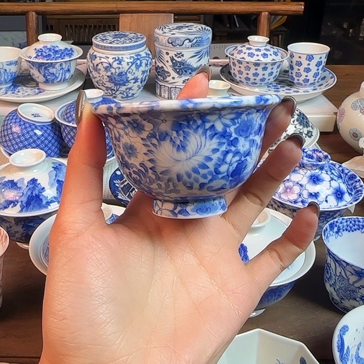 名窑口 点工万花压手杯放漏