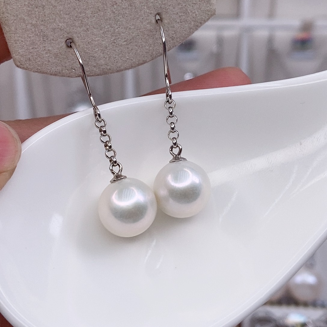 银S925镶嵌淡水珍珠耳饰10/11mm微瑕