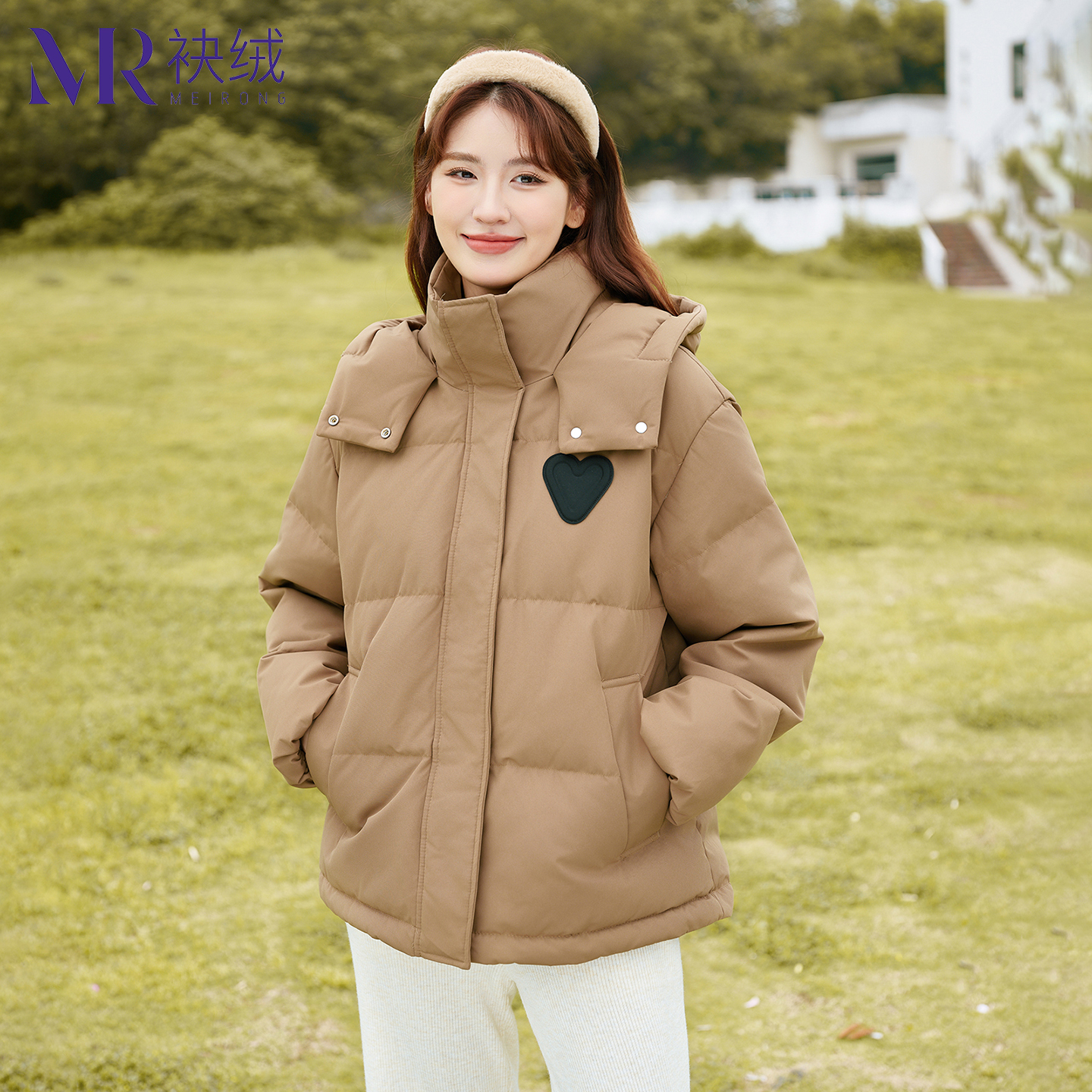 【MR袂绒】羽绒服女短款2025新款户外运动防风连帽冬季保暖厚外套