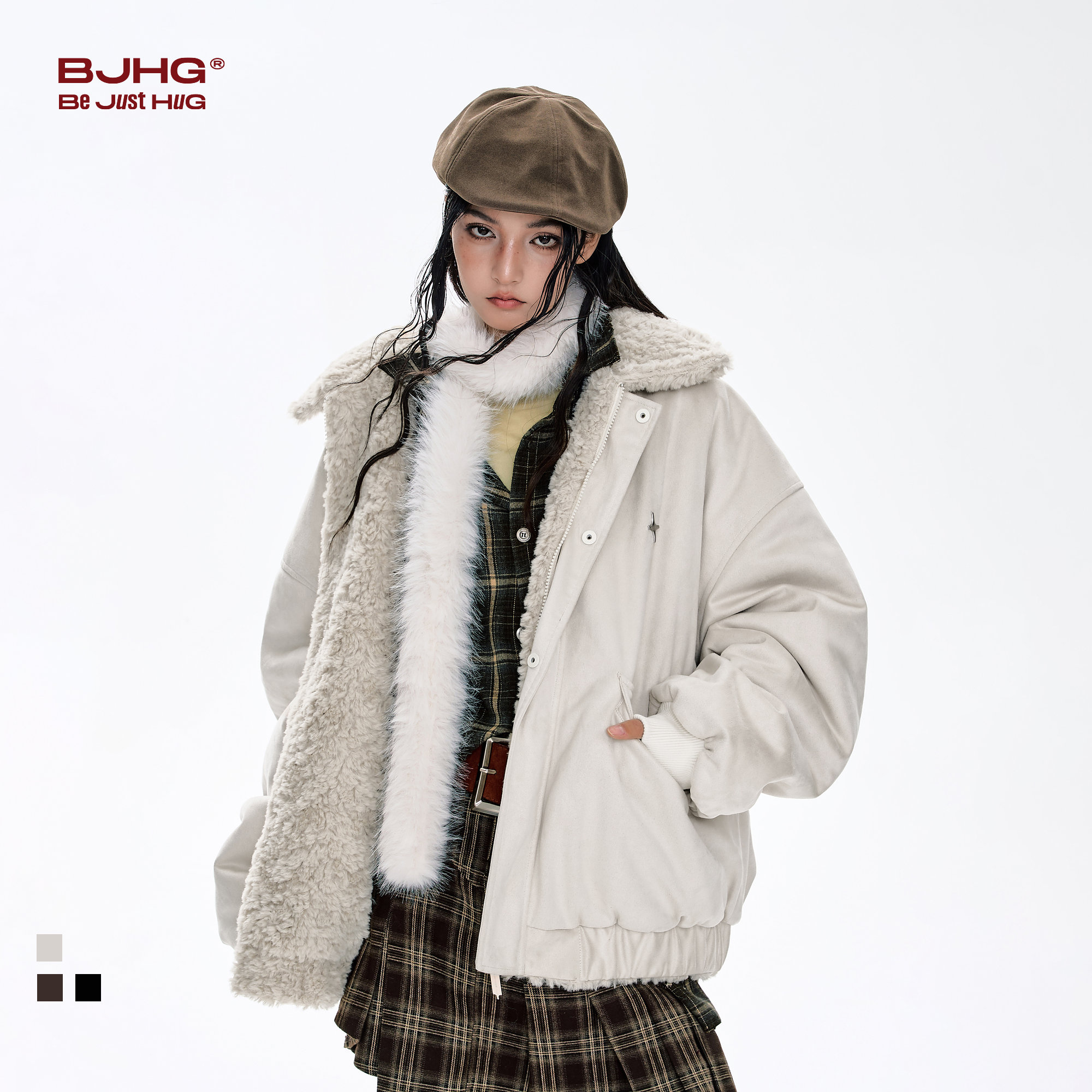 BJHG不计后果棉服男款冬麂皮绒棉衣潮牌美式情侣两面穿夹克外套女