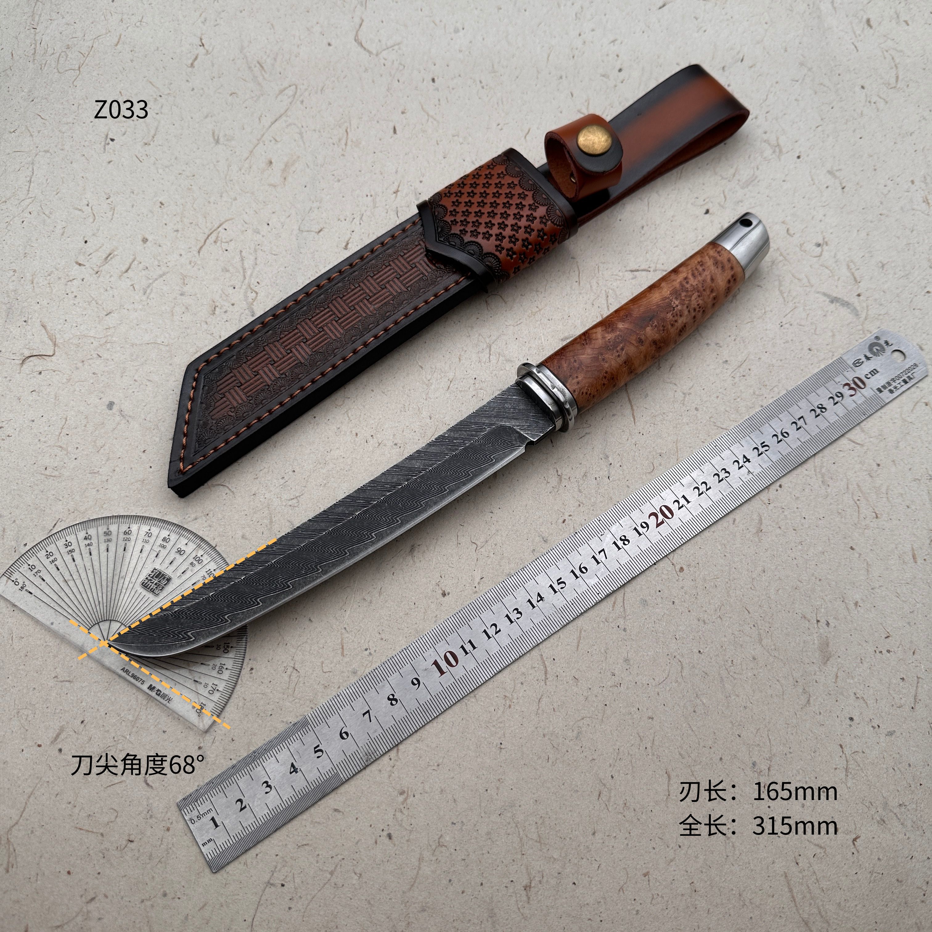 （实拍）高定武藤川地杉木千层锻造大马工艺户外刀收藏手工刀Z033