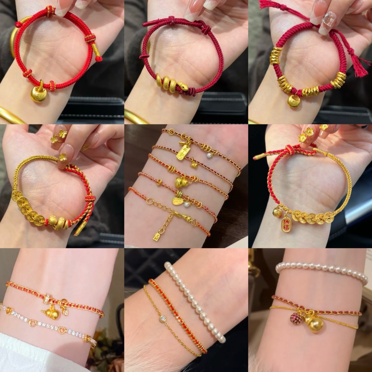 铜合金手链 蛇形编织红色手绳手链女款新年时尚手环复古新年手工