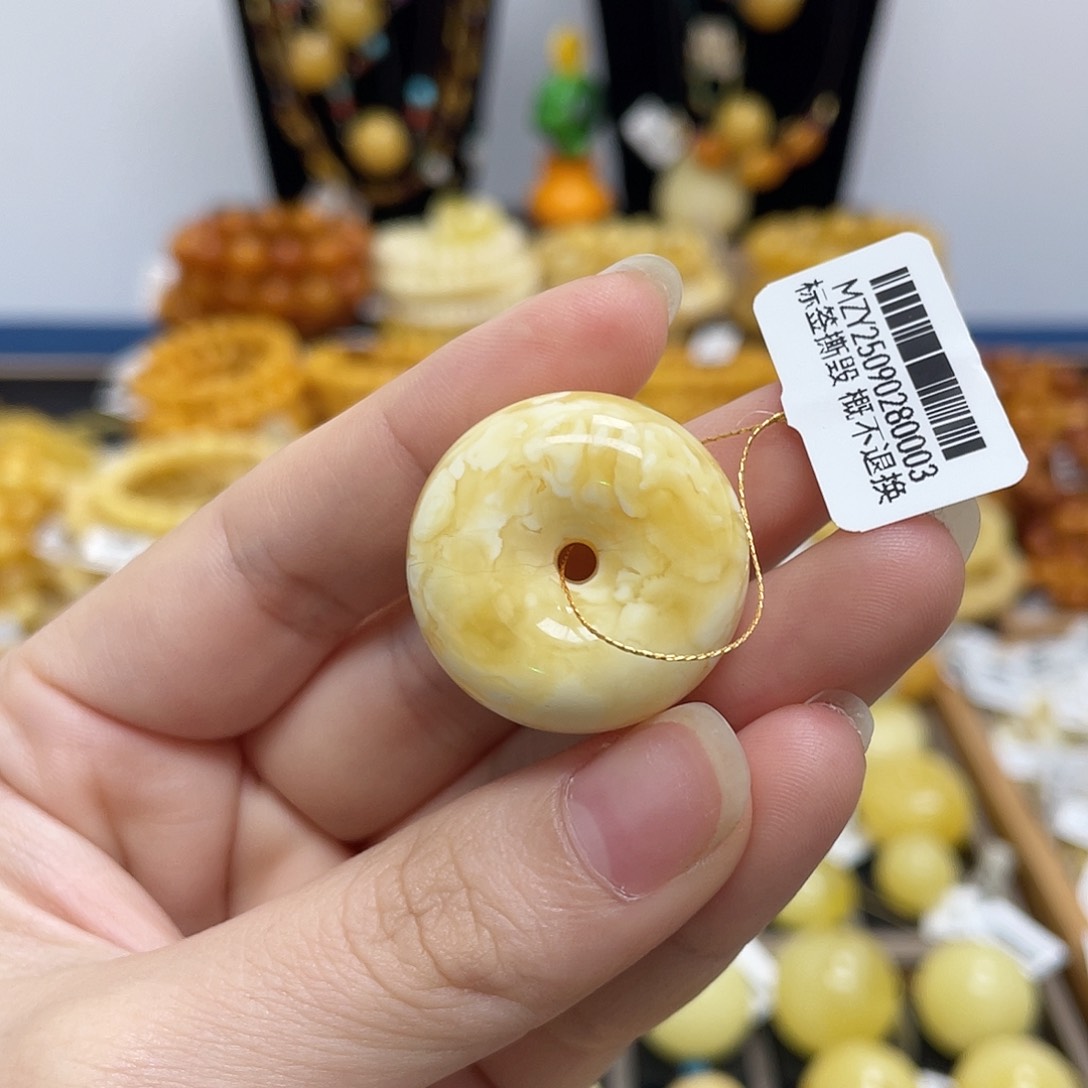 蜜蜡未镶嵌珠宝奇石26.9mm*13.1mm虎皮纹扣子 瑕