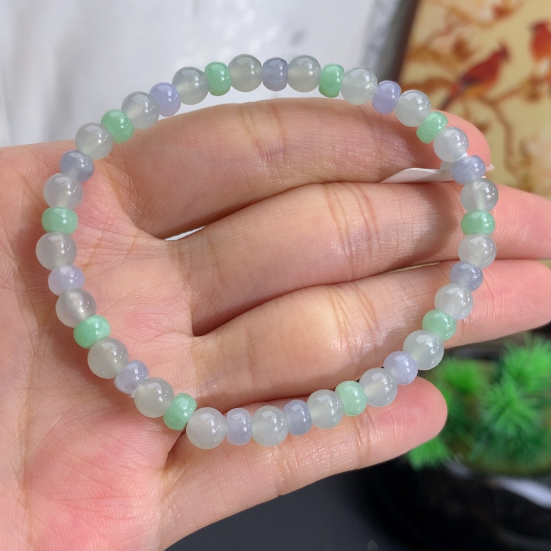 翡翠未镶嵌手串卡4.8-5冰胶马卡龙手串