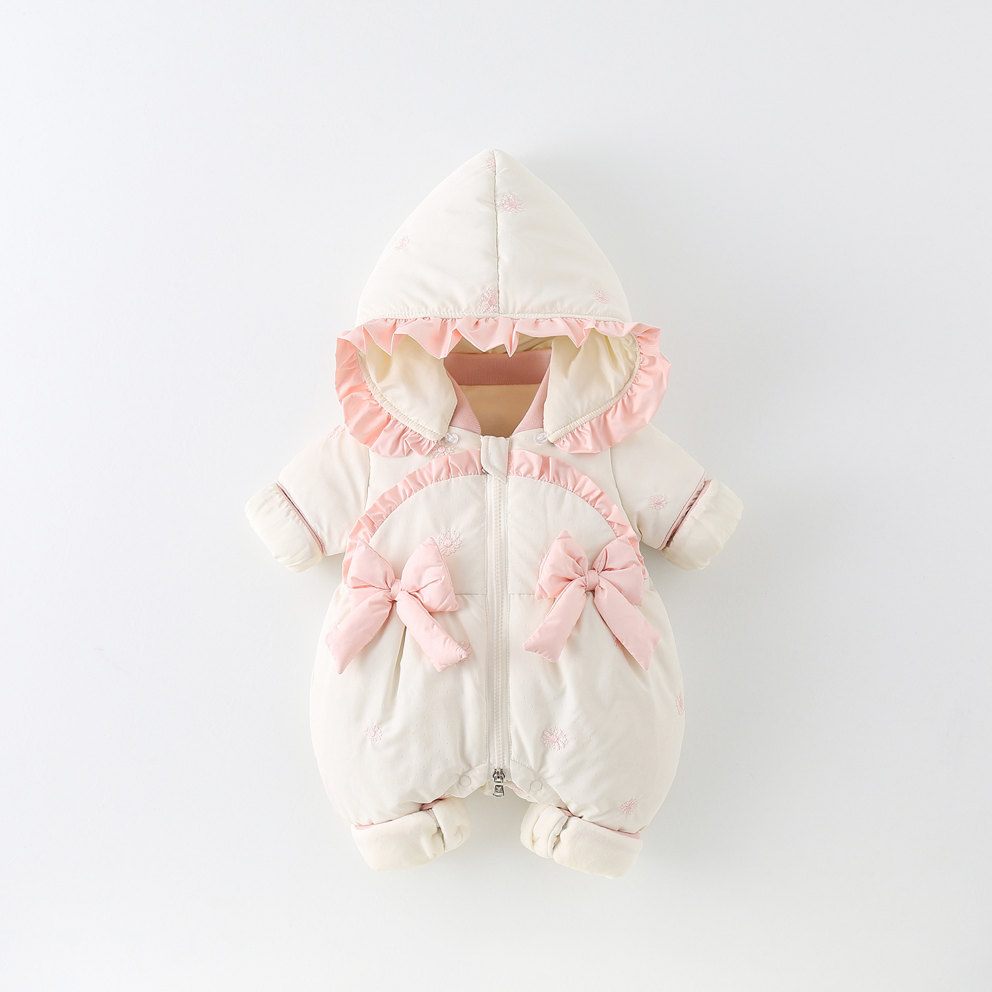 冬装加绒加厚羽绒服连体衣超萌可爱幼儿外出服超萌炸街