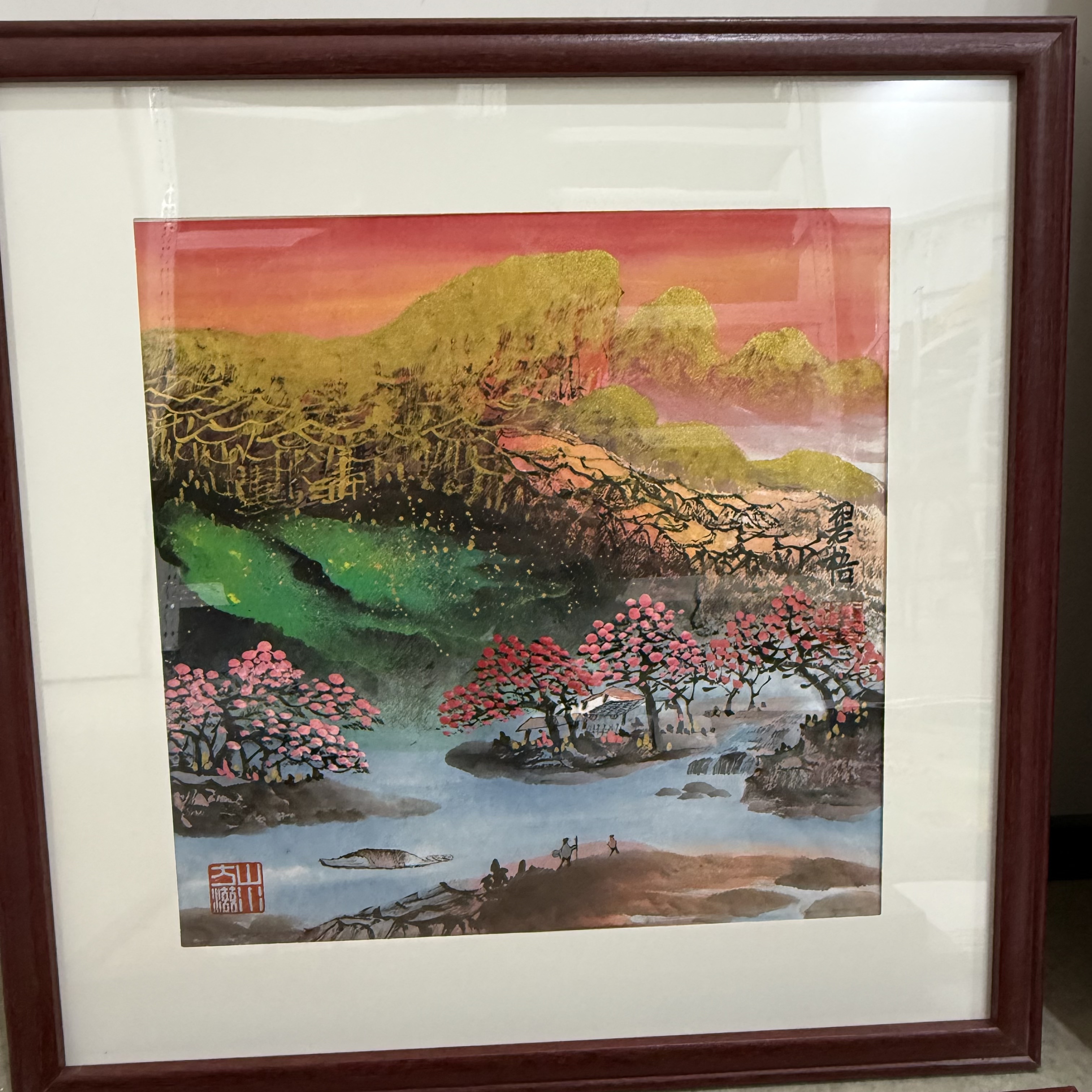 王碧梧绘画1pc带框鎏金重彩山水