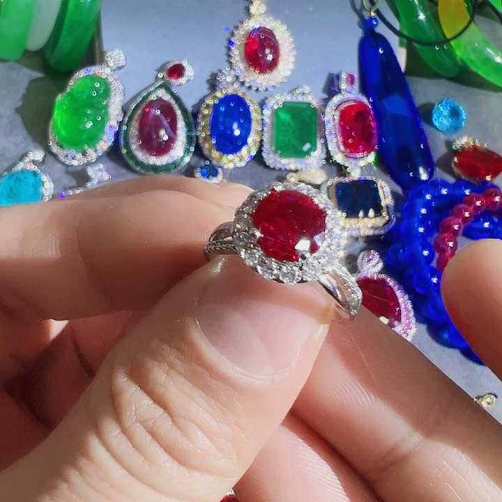 钨金红色蓝色满钻镶嵌