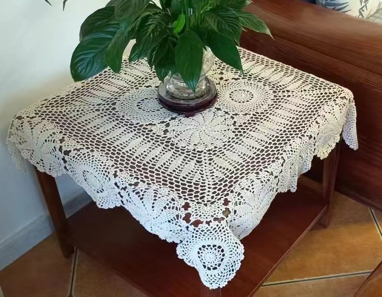 手工钩花棉质床头柜盖布沙发靠背扶手巾电视盖布【637a】