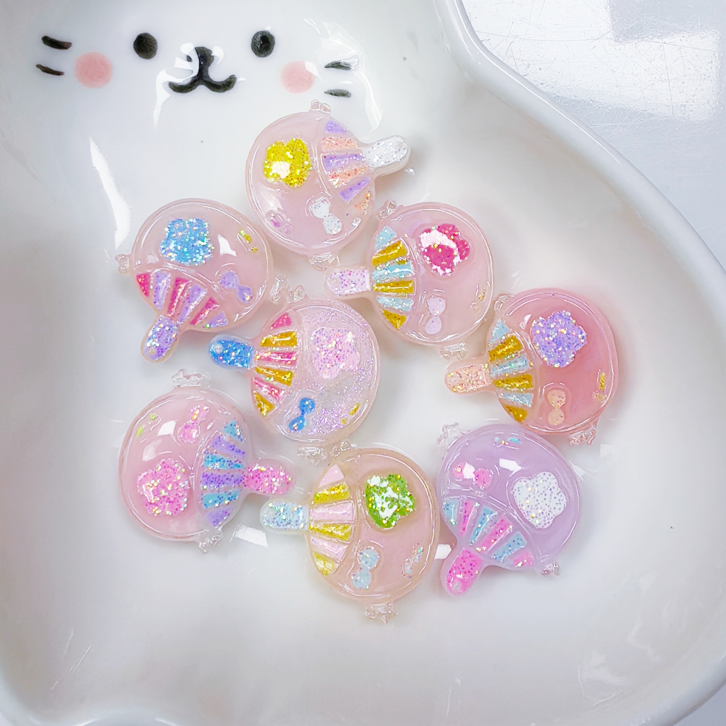 韩国胶定制DIY  手绘细闪扇子 通孔