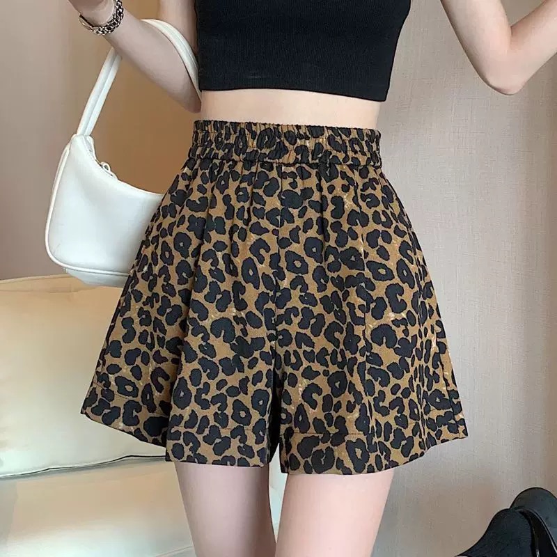 薄款高腰短裤美式豹纹显瘦热裤豹纹时尚松紧腰百搭碎花显瘦301#