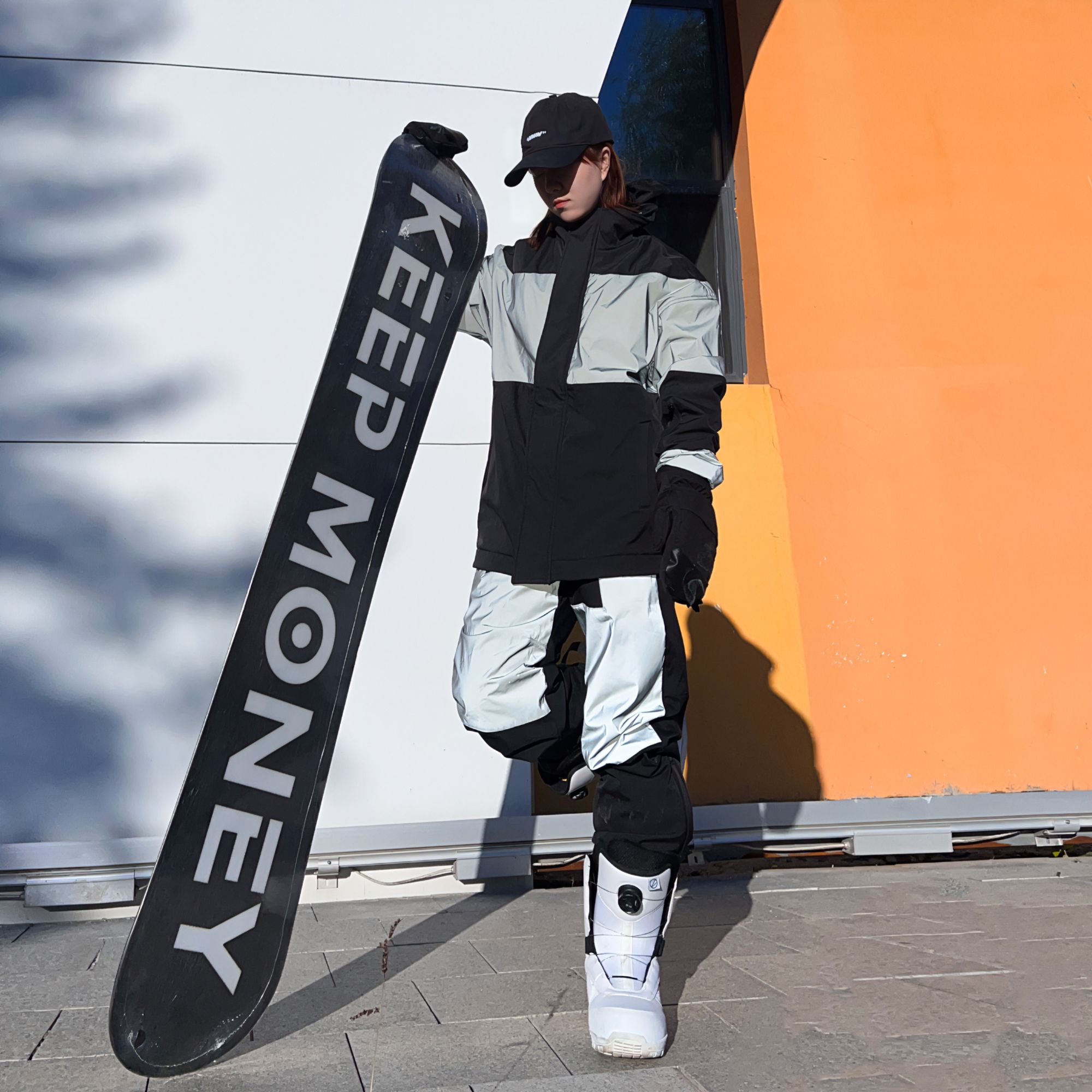 黑灰反光滑雪服男女单板防水防风加厚保暖滑雪套装