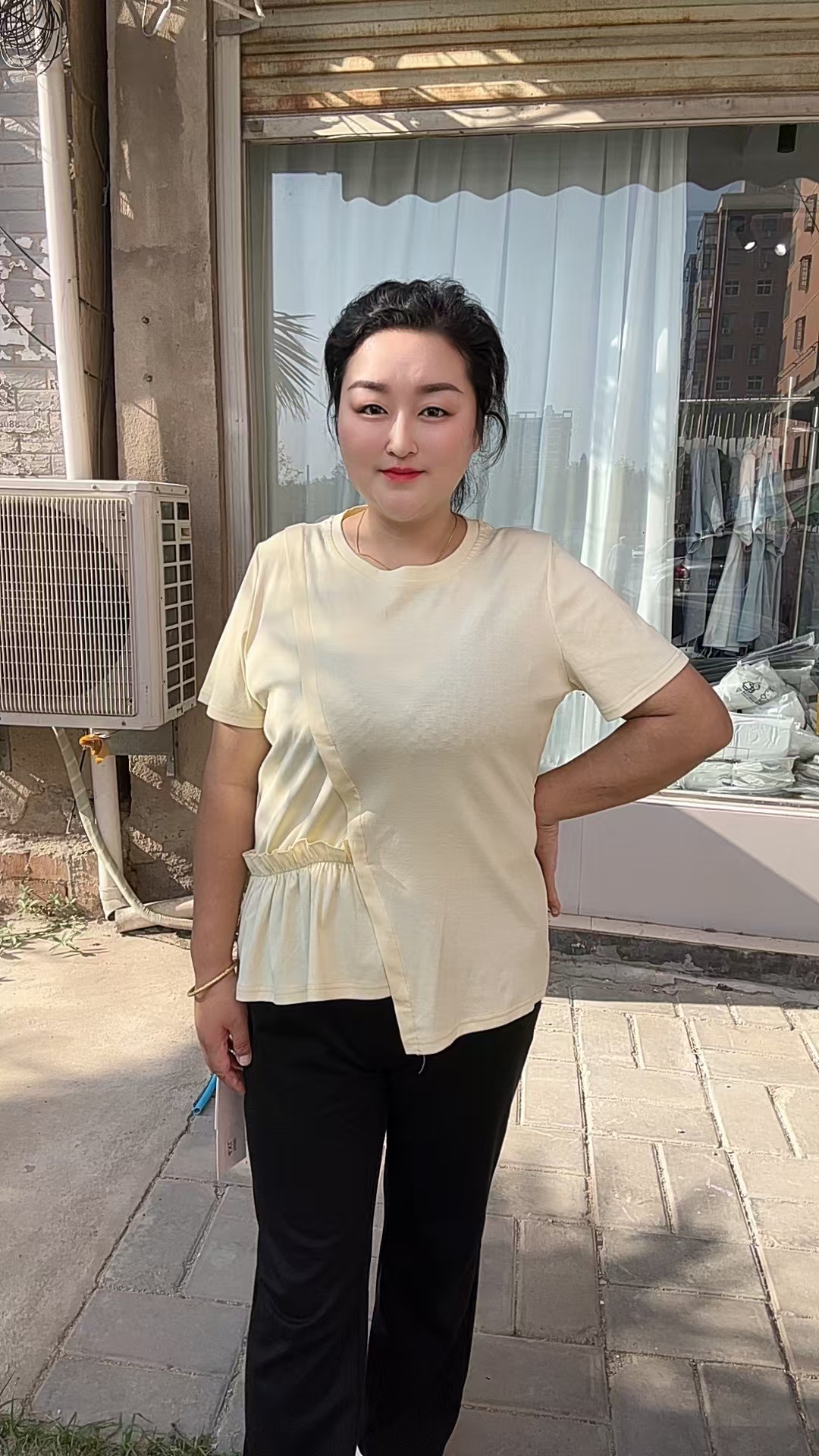 新款不规则圆领短袖女夏季减龄百搭上衣960