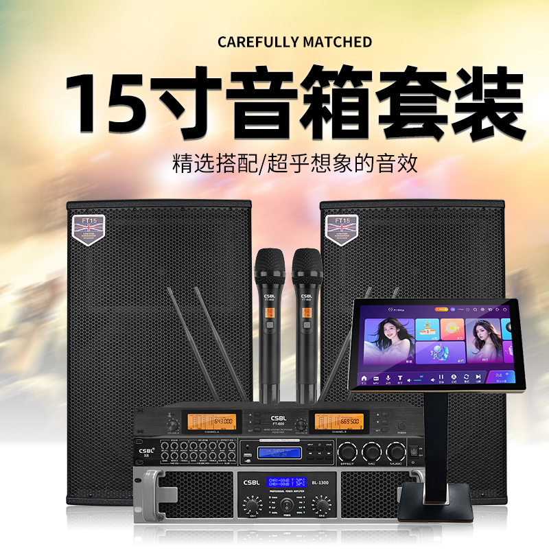 CSBL高端15寸家庭KTV音响套装 专业包厢K歌 户外婚庆舞台演出音响