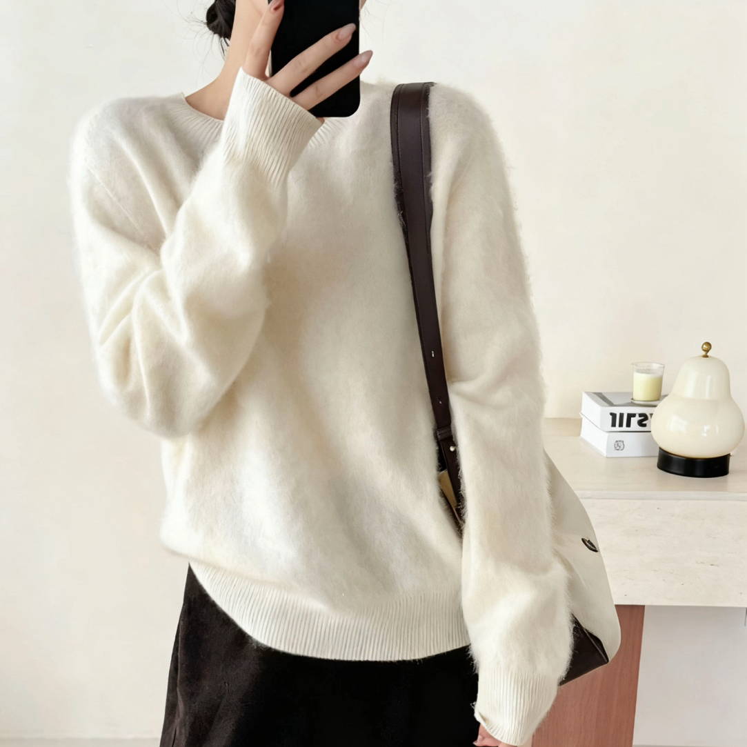 【圆领】羊毛羊绒拉绒 /无缝一体轻奢百搭纯色拉绒羊毛衫{不可机洗}