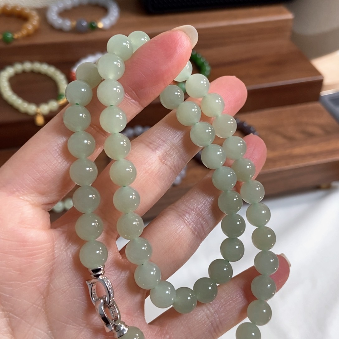 和田玉项链银S925镶嵌福利8mm浅晴妈妈项链