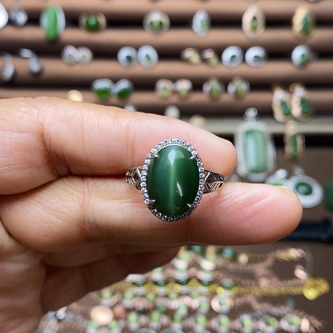 吊坠(不含链)银S925镶嵌和田玉（碧玉）戒指