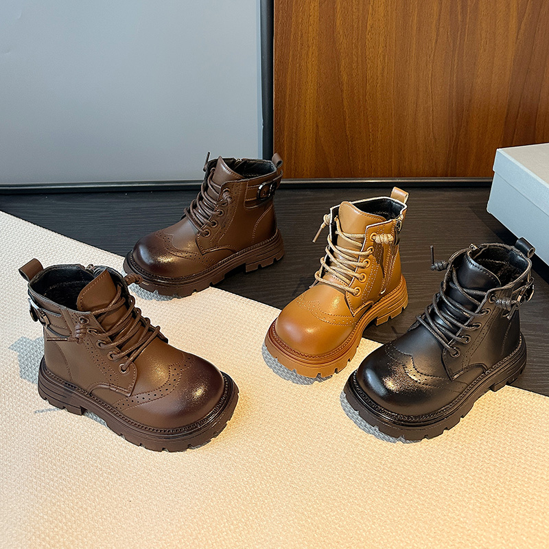 儿童马丁靴2-12岁冬季新款女童靴子软底加绒保暖英伦风男童短靴潮