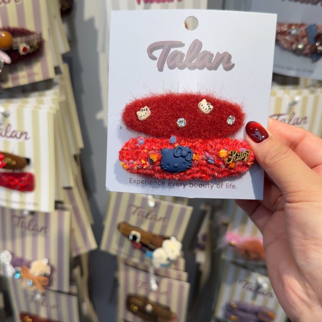 布艺非金属猫猫掰掰夹红色