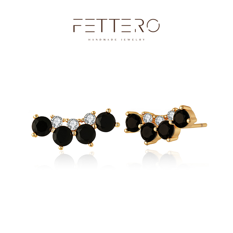 fettero 铜合金耳饰 【金色黑锆泡泡耳钉】气质时尚百搭小众简约