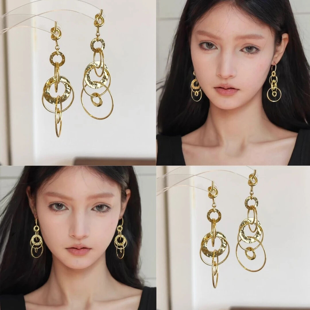合金耳饰 【时髦精】夸张大耳圈气质圆圈时尚长耳坠 · 金色银色