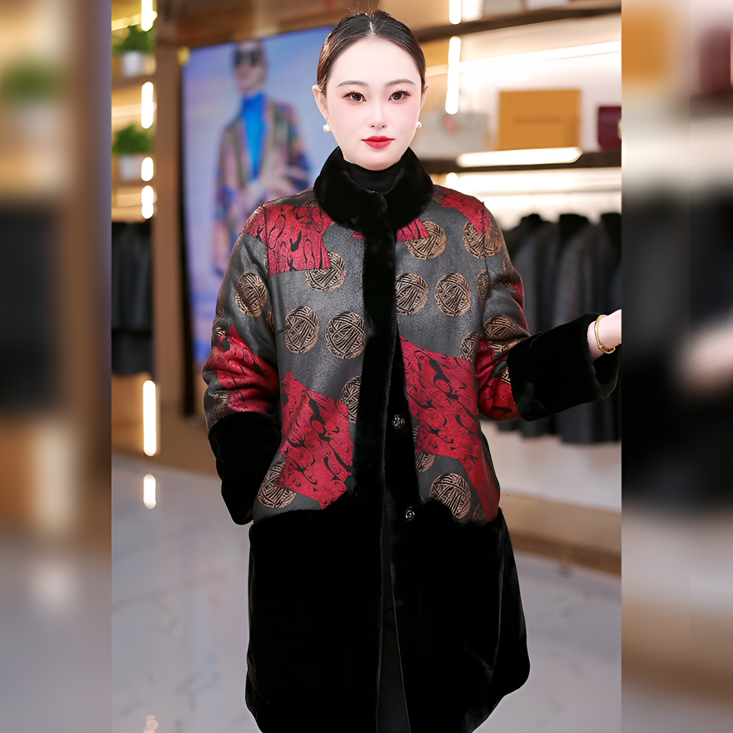 （福寿绵绵）新中式国风双面双穿中老年女冬装大衣外套