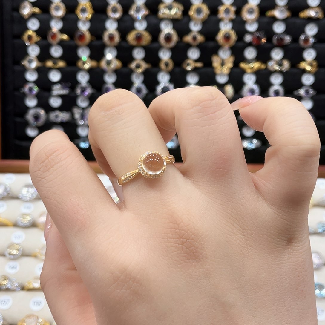 黄晶戒指女银S925镶嵌