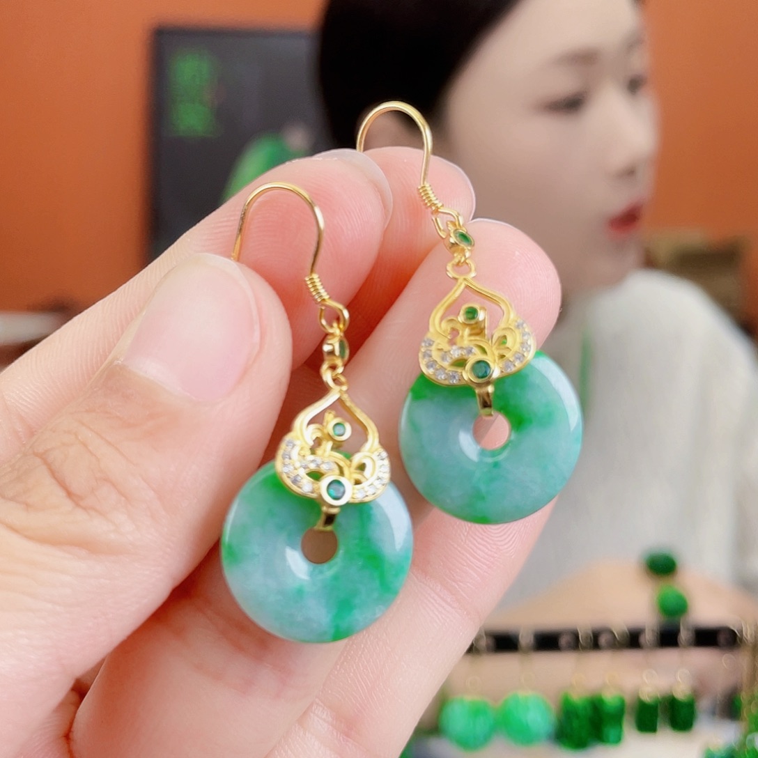 翡翠银S925镶嵌耳饰