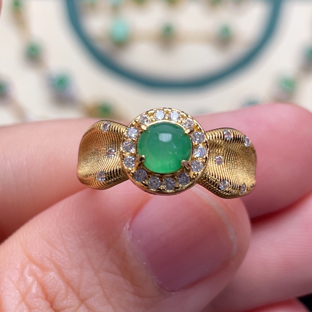 翡翠戒指银S925镶嵌纯天然缅甸翡翠A货