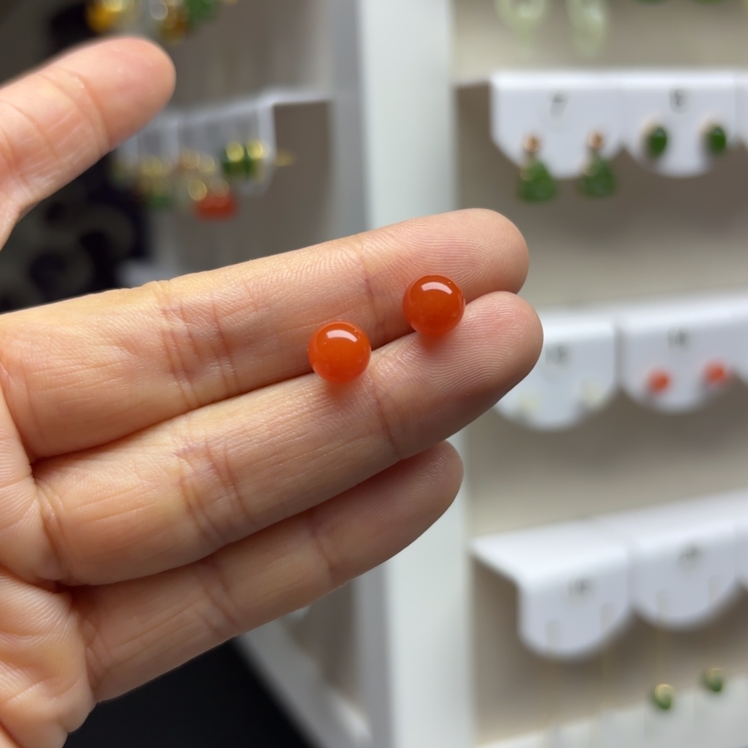 南红玛瑙银S925镶嵌耳饰